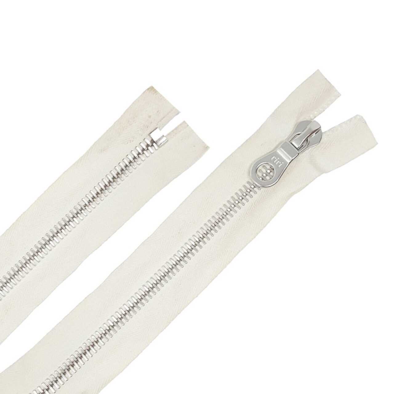 8MM Closed Bottom Zipper with KTA Pull – White Tape, Nickel Teeth